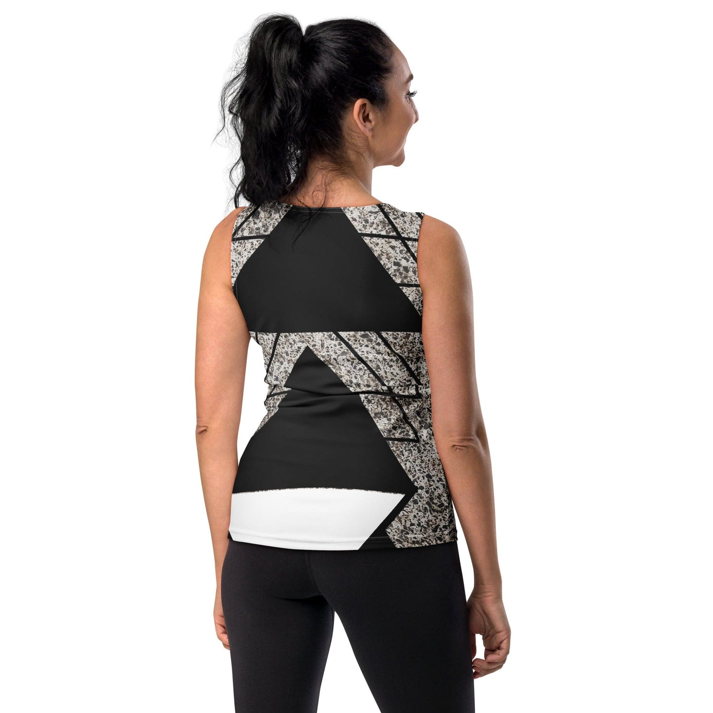 Womens Stretch Fit Tank Top - Black and White Triangular Colorblock