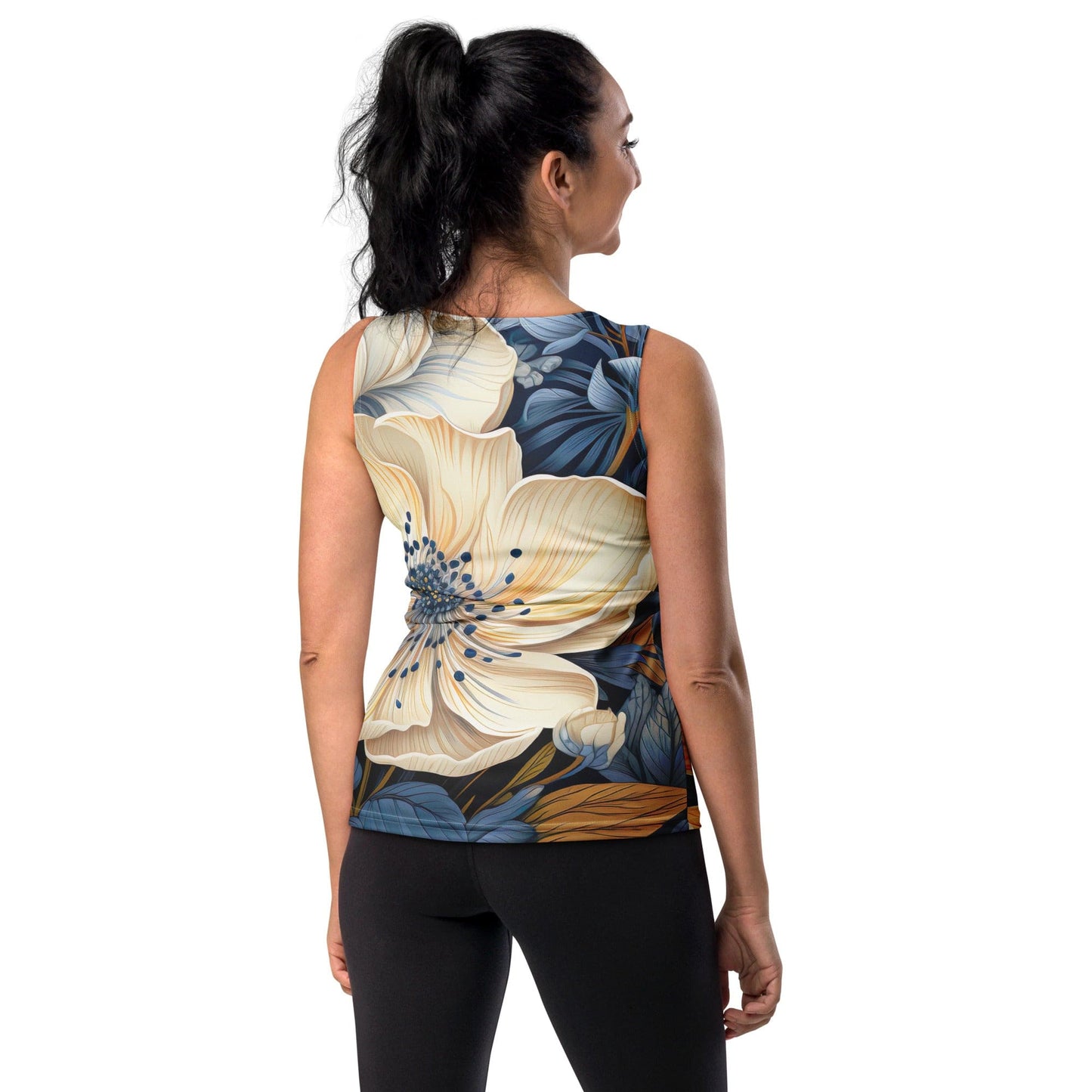 Womens Stretch Fit Tank Top - Floral Blue Print