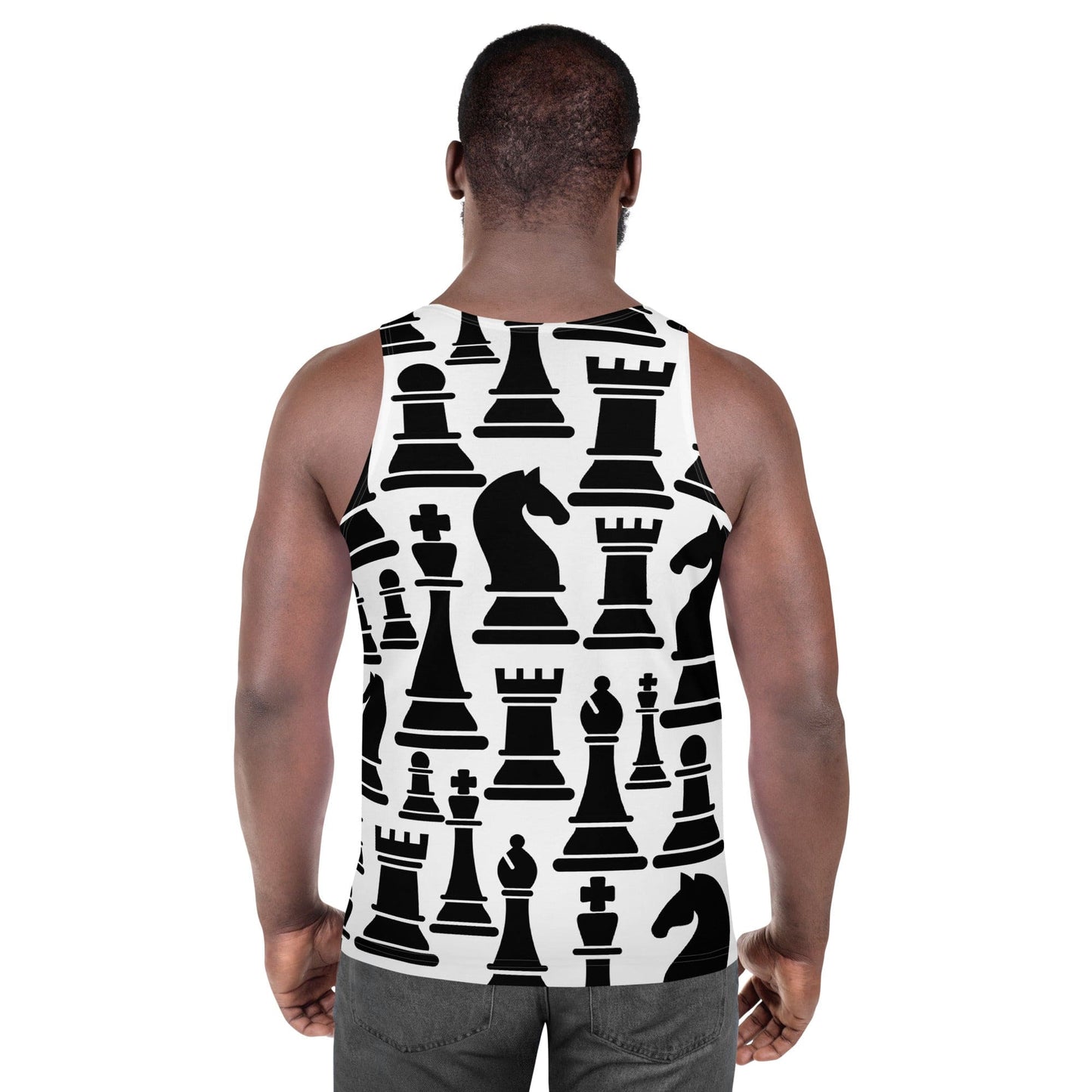 Mens Stretch Fit Tank Top - Black and White Chess Print