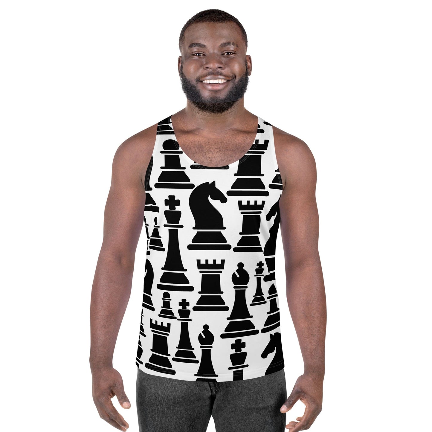 Mens Stretch Fit Tank Top - Black and White Chess Print