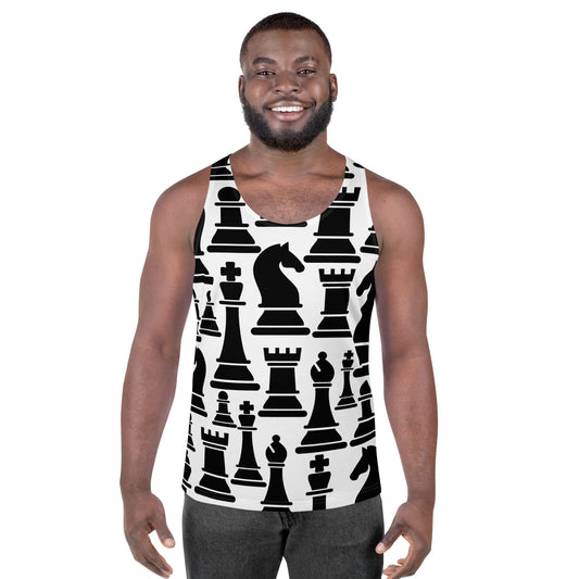 Mens Stretch Fit Tank Top - Black and White Chess Print