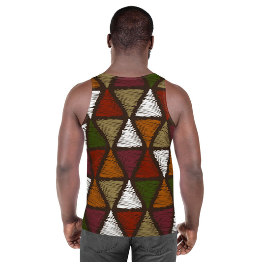 Mens Stretch Fit Tank Top - Red Green Geometric Lines