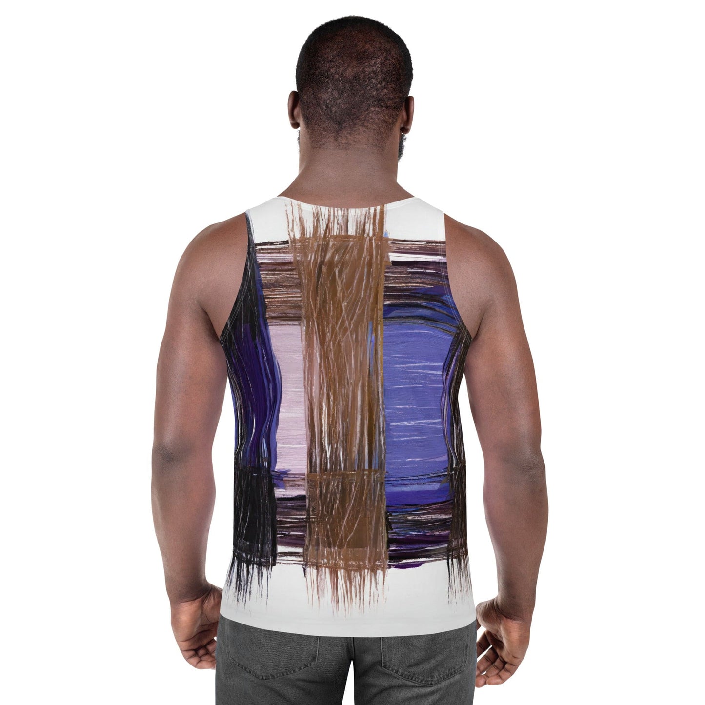 Mens Stretch Fit Tank Top - Rustic Brown Interweave Print