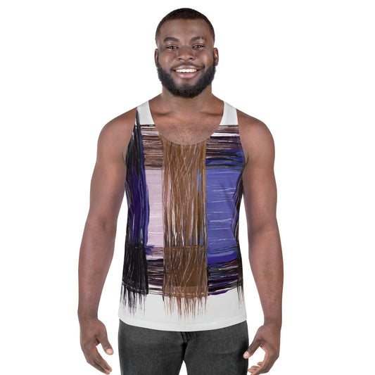 Mens Stretch Fit Tank Top - Rustic Brown Interweave Print
