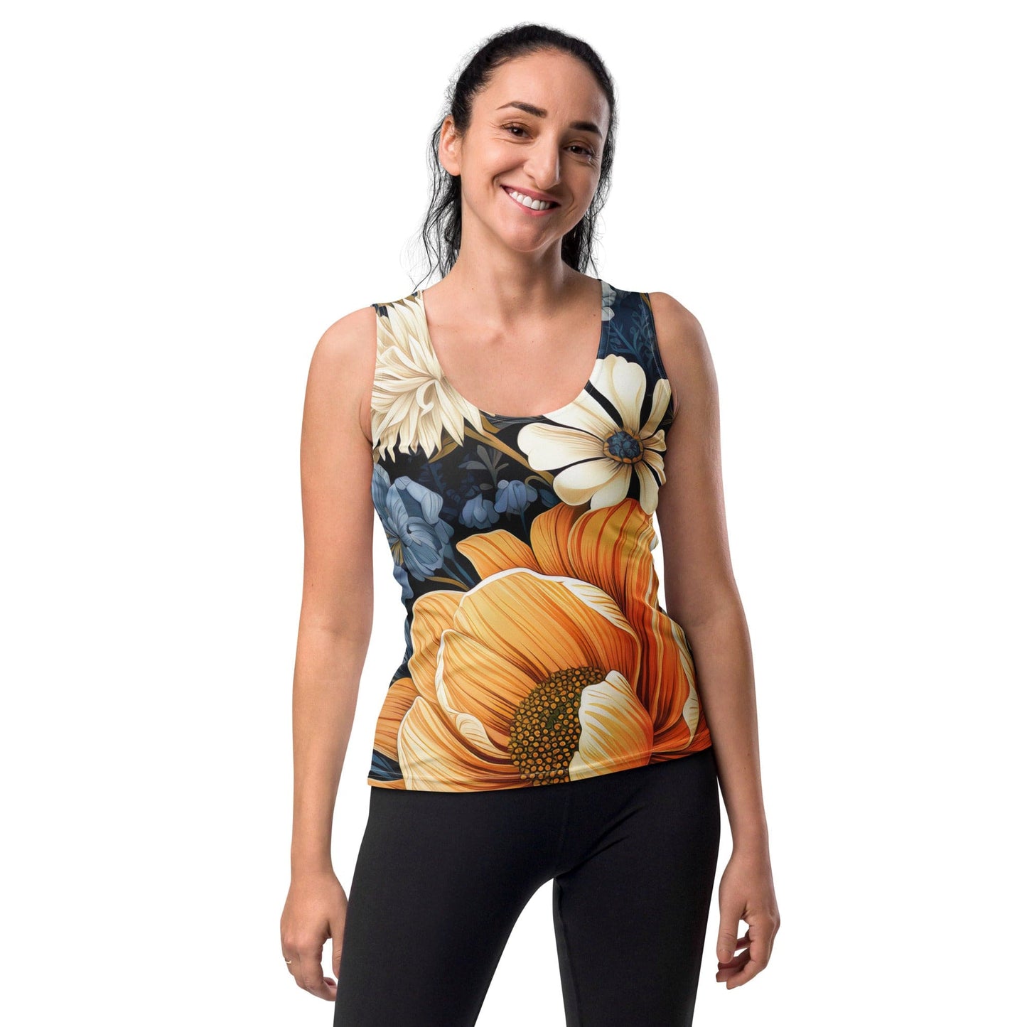 Womens Stretch Fit Tank Top - Floral Blue Print