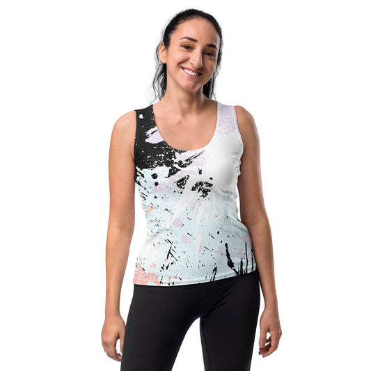 Womens Stretch Fit Tank Top - Pink Black Abstract Print